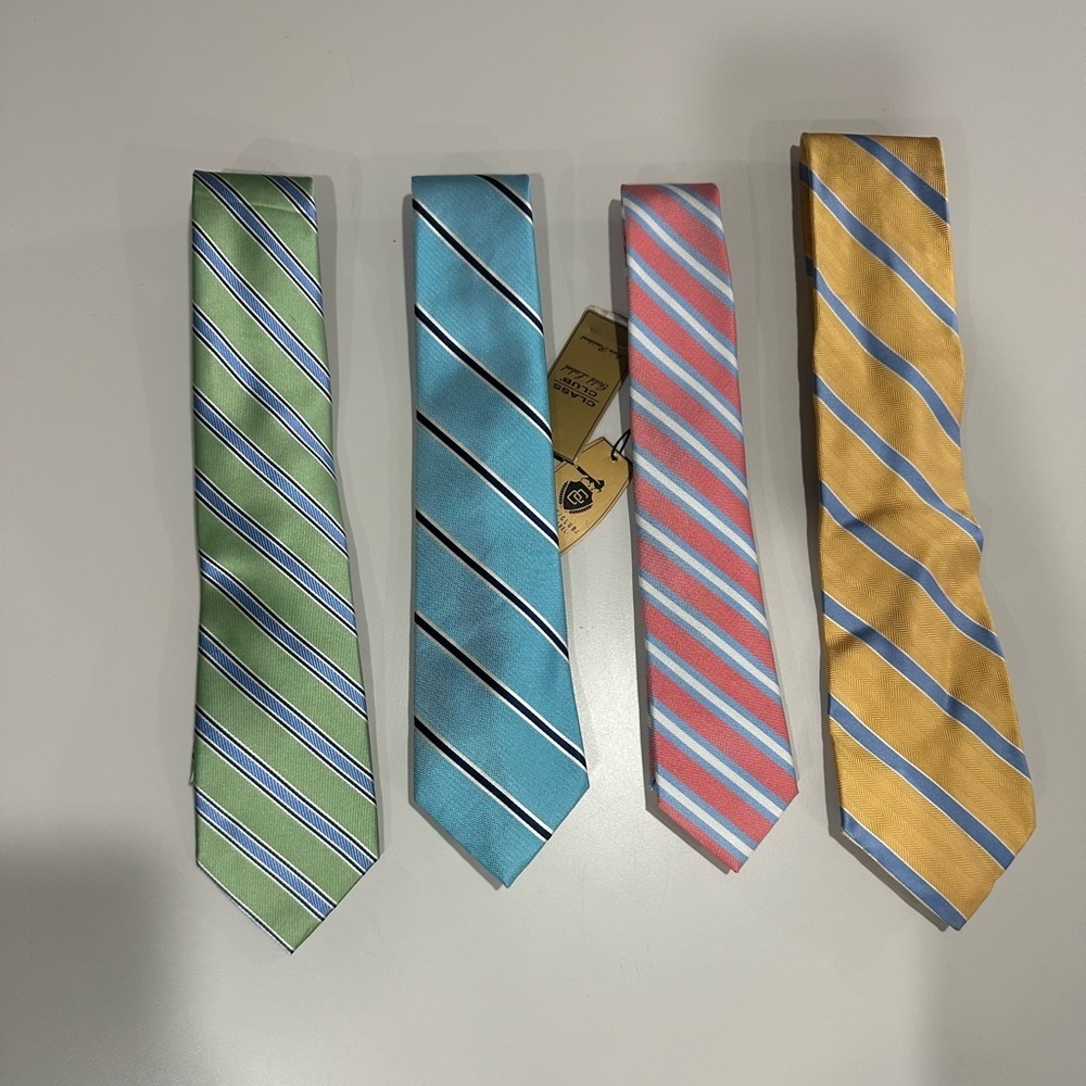 Lot of 4 Striped Silk Tie - Blue, Green, Pink, Gold Options